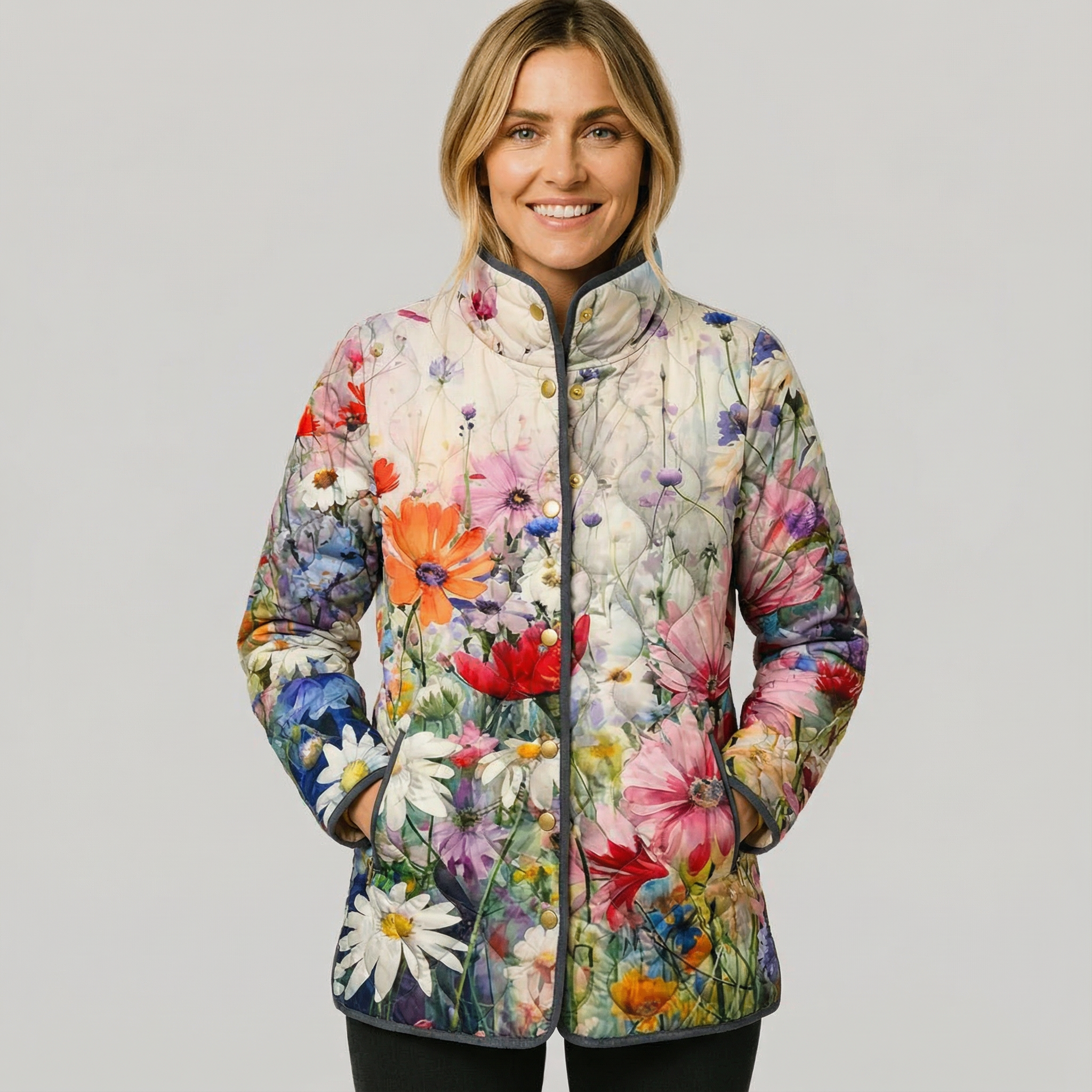KAIA | Delightful Vintage Floral Quilted Jacket