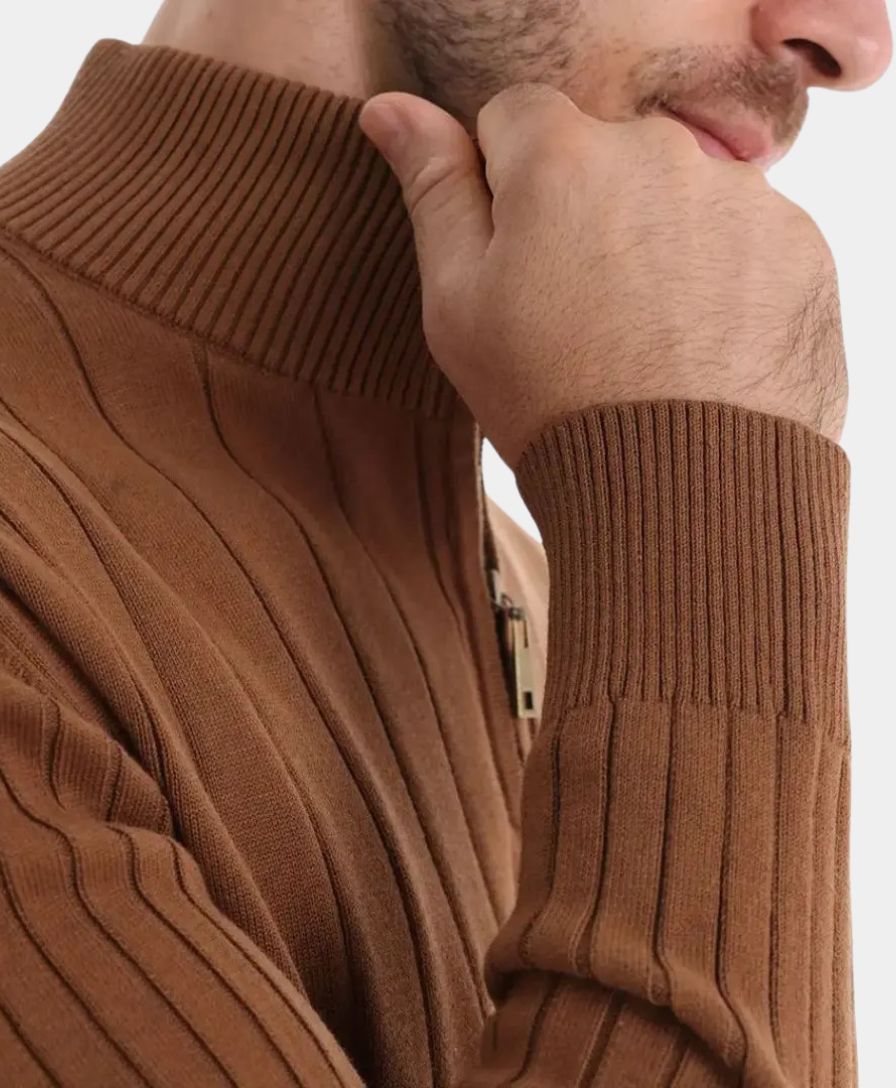 Cotton Pullover with Vertical Stripes and Half-Zip - Leviana