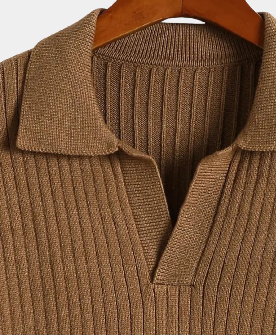 Polyester Sweater with V-Neck - Leviana