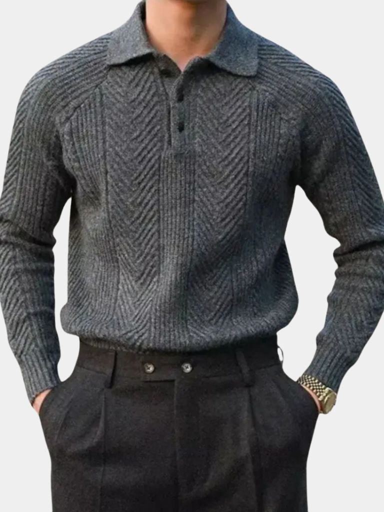 Long Sleeve Polo Sweater - Leviana