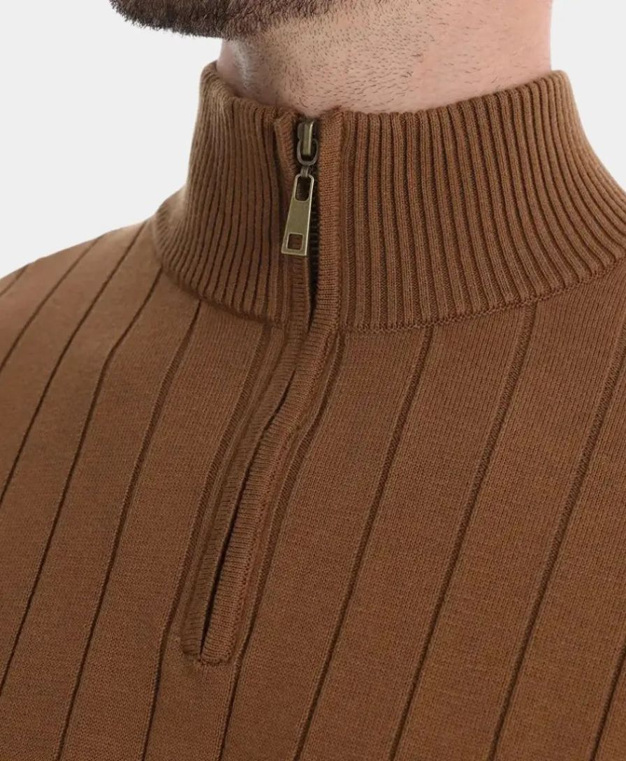 Cotton Pullover with Vertical Stripes and Half-Zip - Leviana