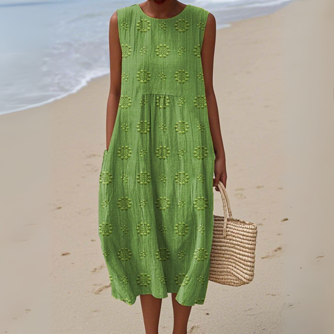 Leviana | Elegant Sleeveless Cotton Dress with Embroidery