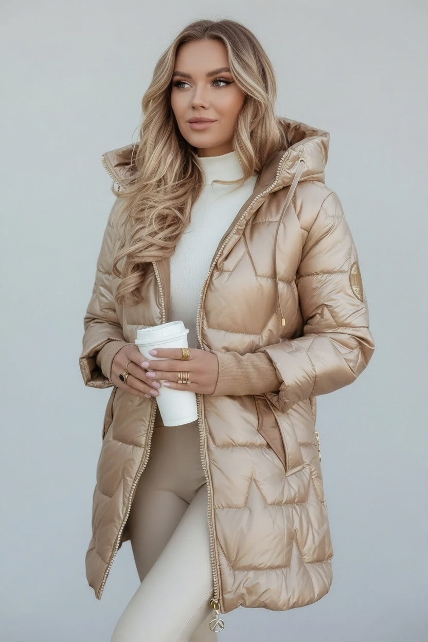 CLARA | Long Quilted Jacket + Free Beanie