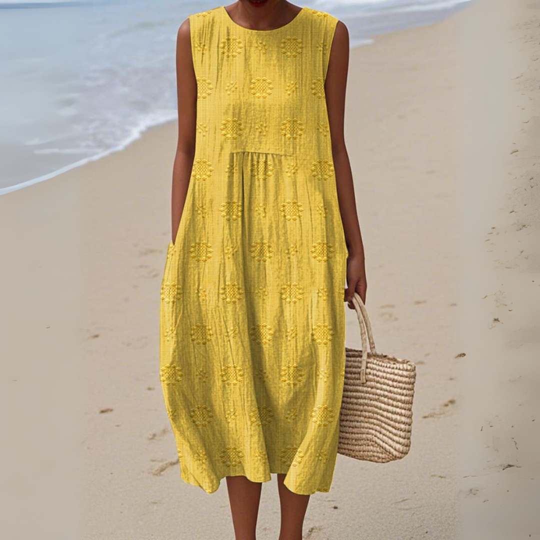 Leviana | Elegant Sleeveless Cotton Dress with Embroidery