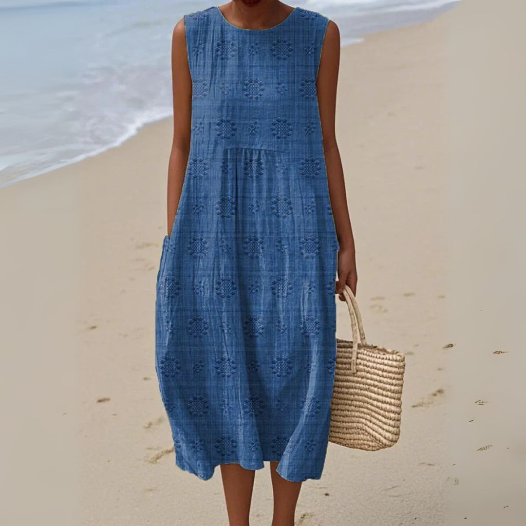 Leviana | Elegant Sleeveless Cotton Dress with Embroidery