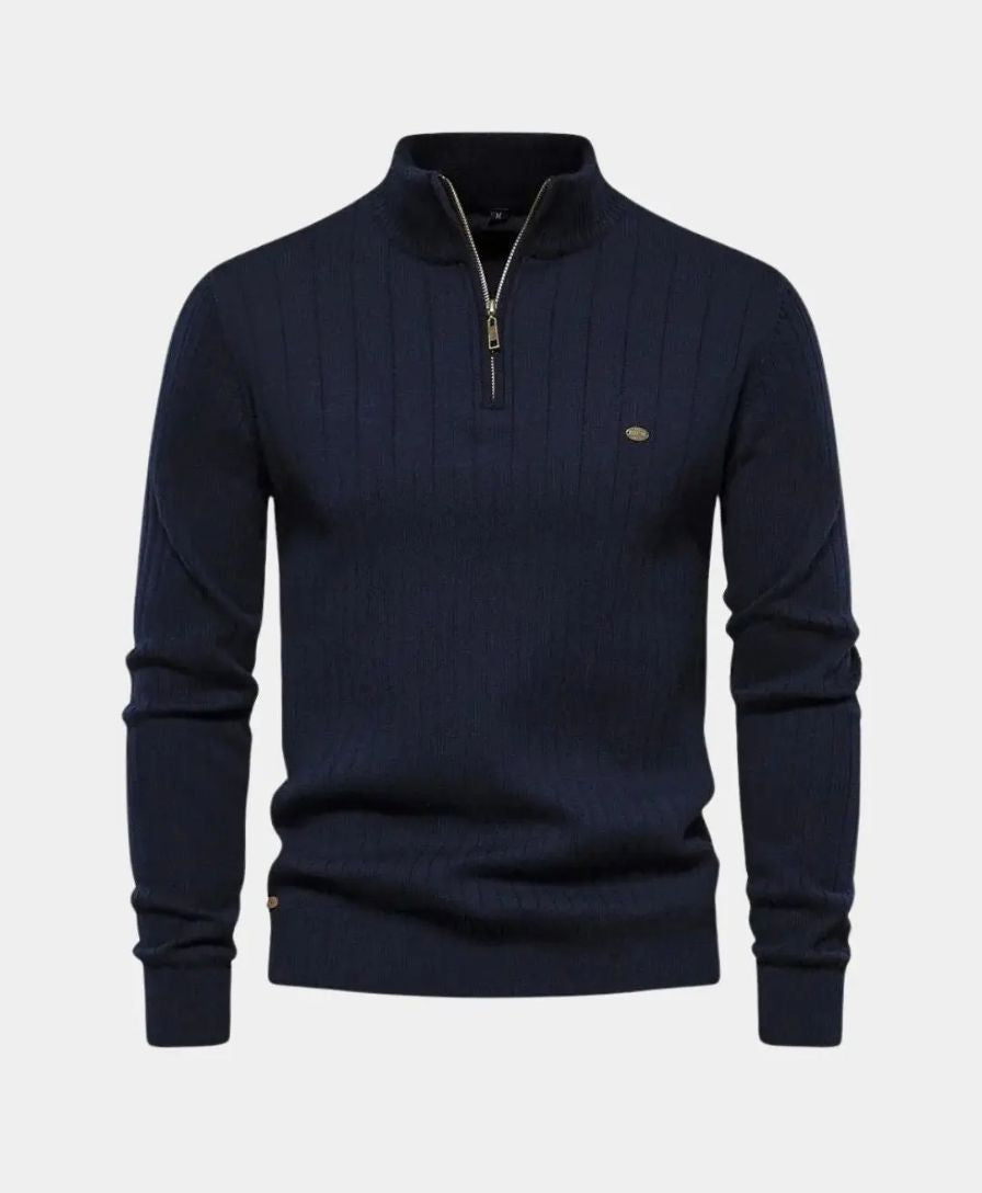 Cotton Pullover with Vertical Stripes and Half-Zip - Leviana