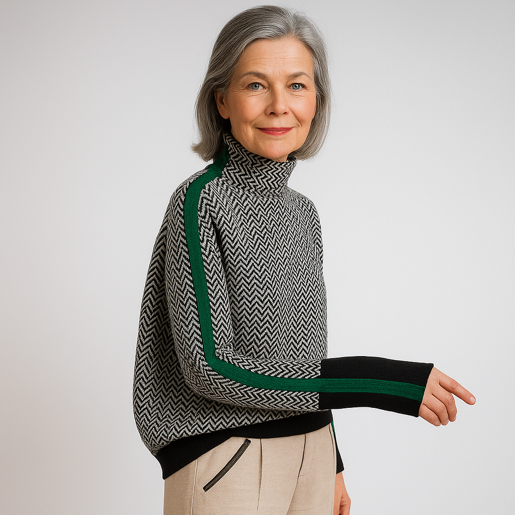 Élise | Pull à col roulé avec des rayures contrastées saisissantes