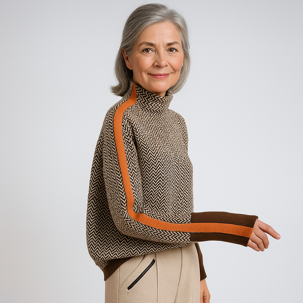 Élise | Pull à col roulé avec des rayures contrastées saisissantes