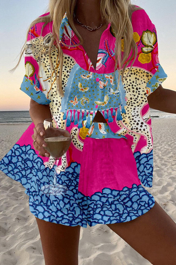 Belina | Ensemble court en lin avec imprimé papillon