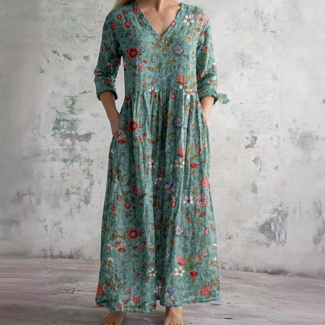 Aroa | Robe Longue Fleurie Vintage et Flatteuse