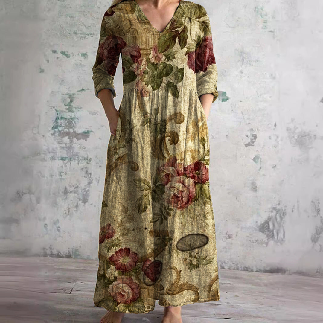 Aroa | Robe Longue Fleurie Vintage et Flatteuse