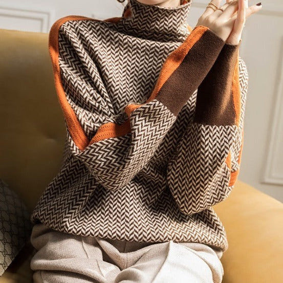 Élise | Pull à col roulé avec des rayures contrastées saisissantes