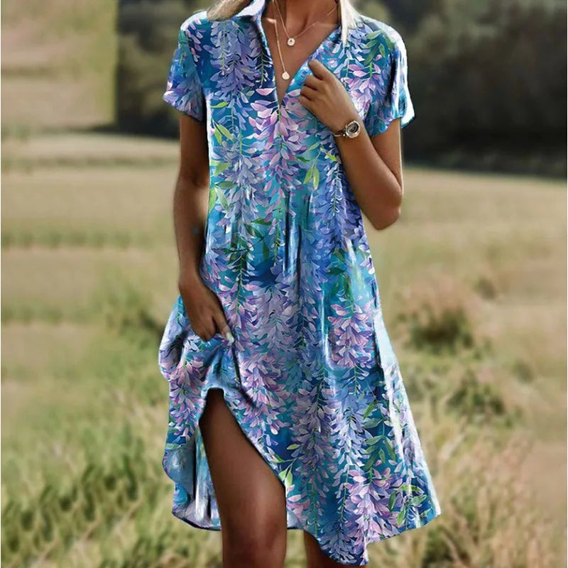 Leviana | Floral V-Neck Dress with Elegant Buttoning