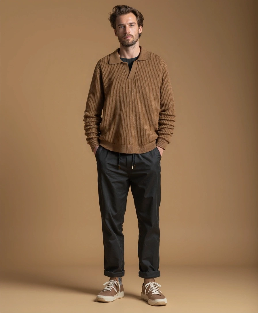 Polyester Sweater with V-Neck - Leviana