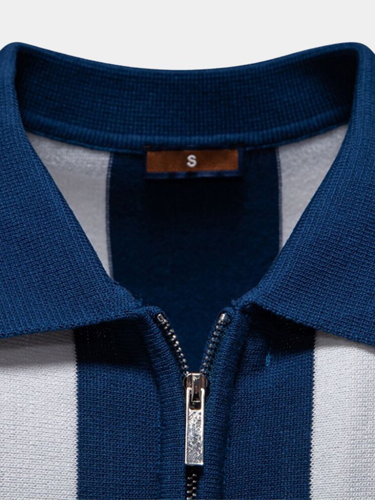 Navy Striped Polo - Leviana