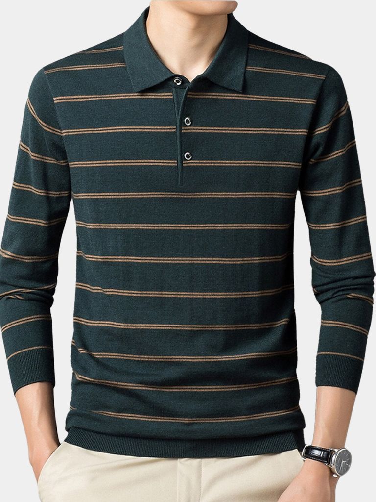 Navy Striped Polo at Sunset - Leviana