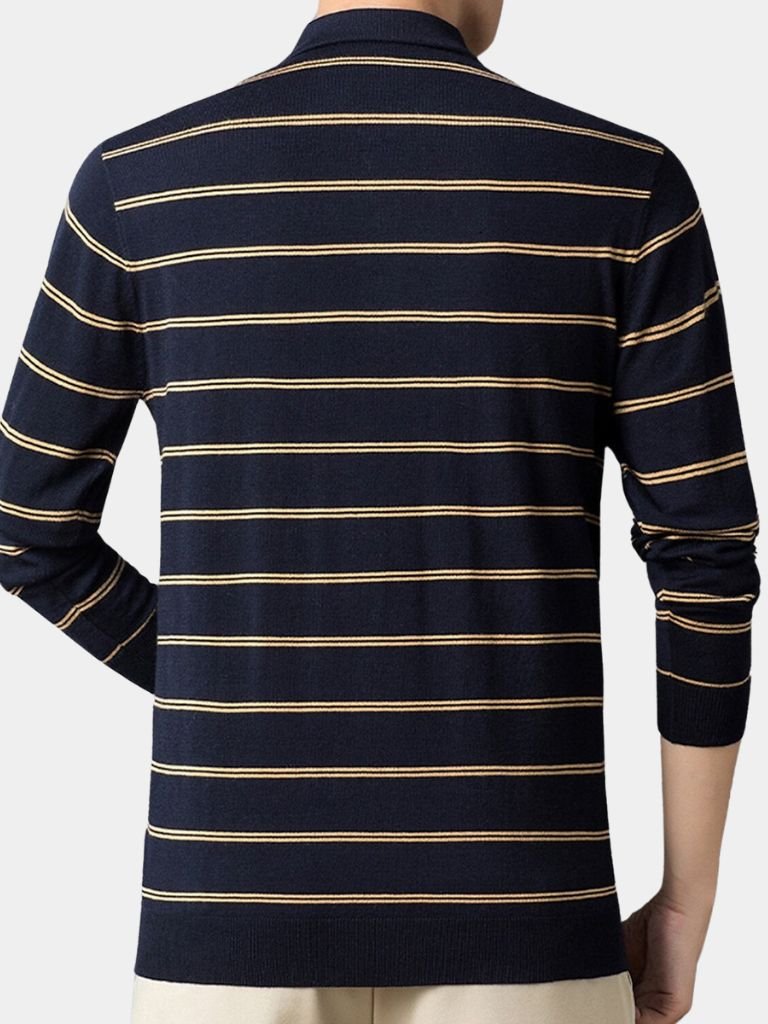 Navy Striped Polo at Sunset - Leviana