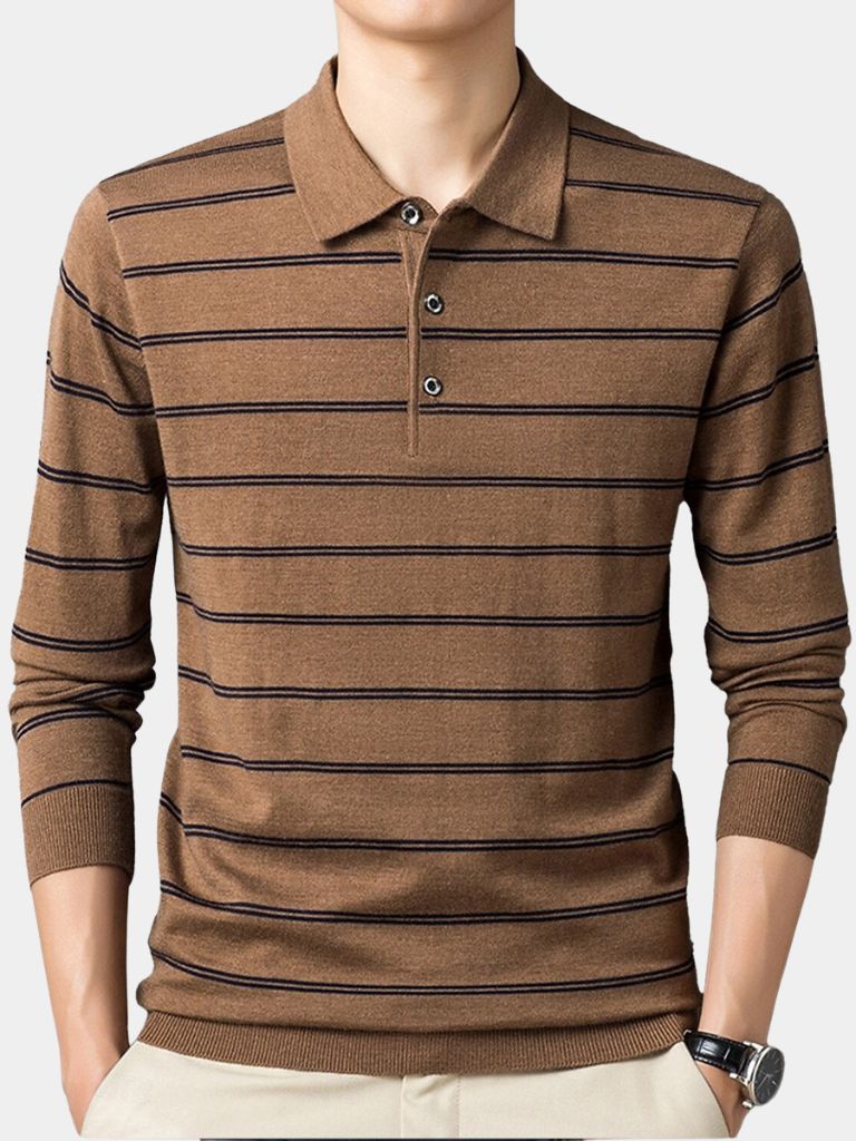 Navy Striped Polo at Sunset - Leviana