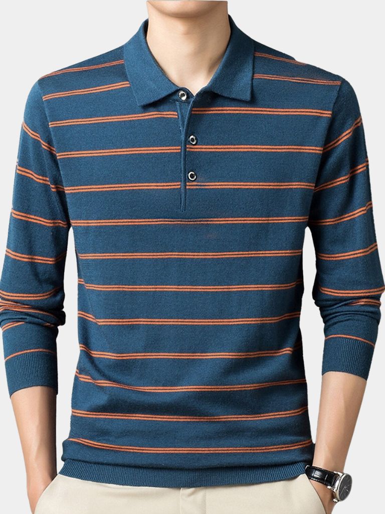 Navy Striped Polo at Sunset - Leviana
