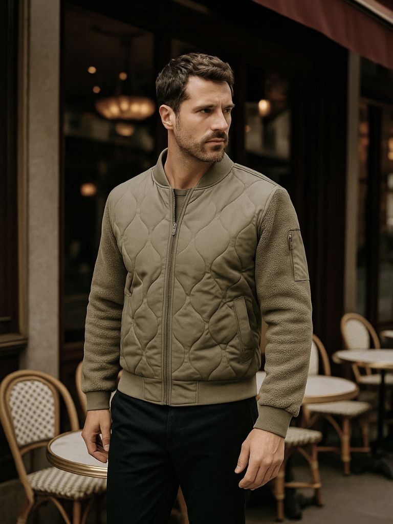 Leviana Padded Sherpa Sleeve Bomber Jacket