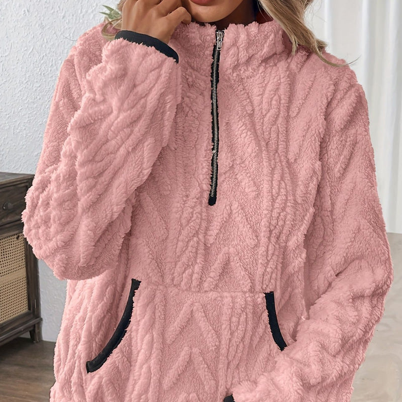 Sweatshirt with Half Zip and Fluffy Pocket
