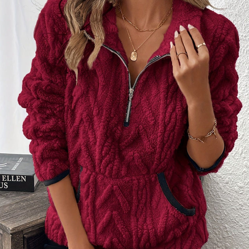 Sweatshirt with Half Zip and Fluffy Pocket