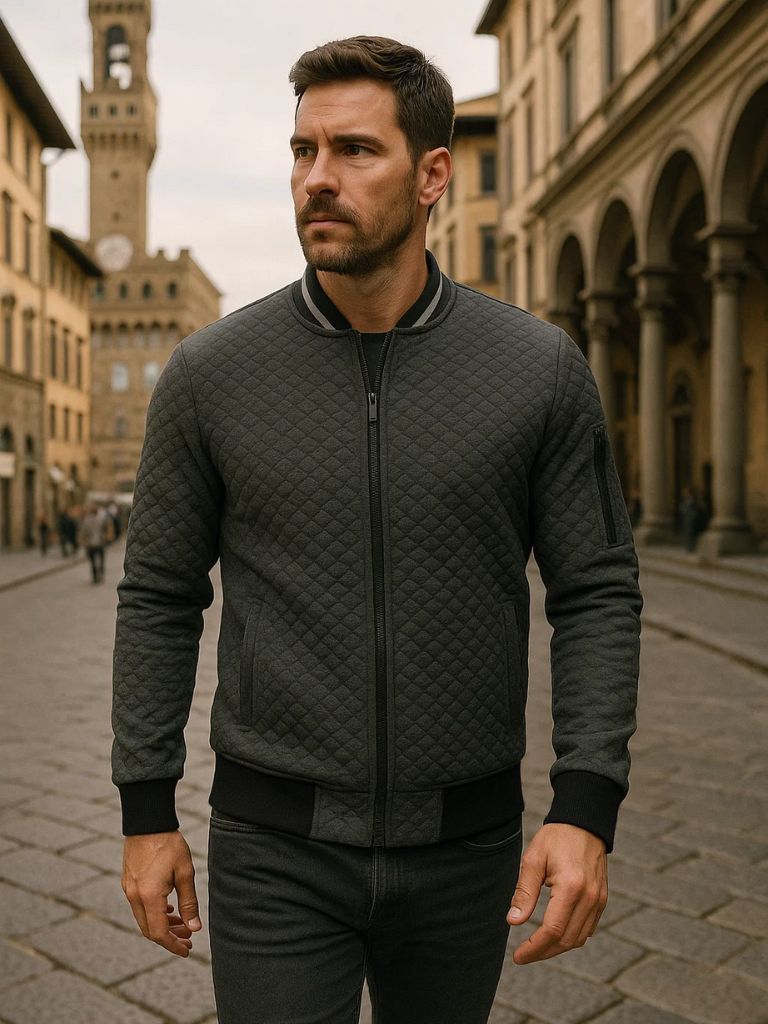 Leviana Casual Textured Bomber Jacket