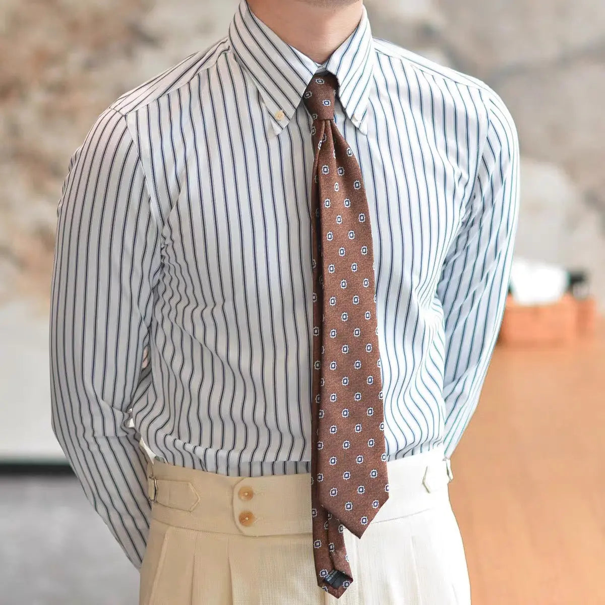 Navy Retro Striped Shirt by Leviana