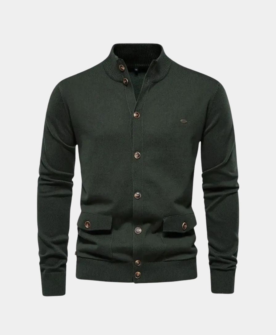 Knitted Cotton Sweater with High Collar - Leviana
