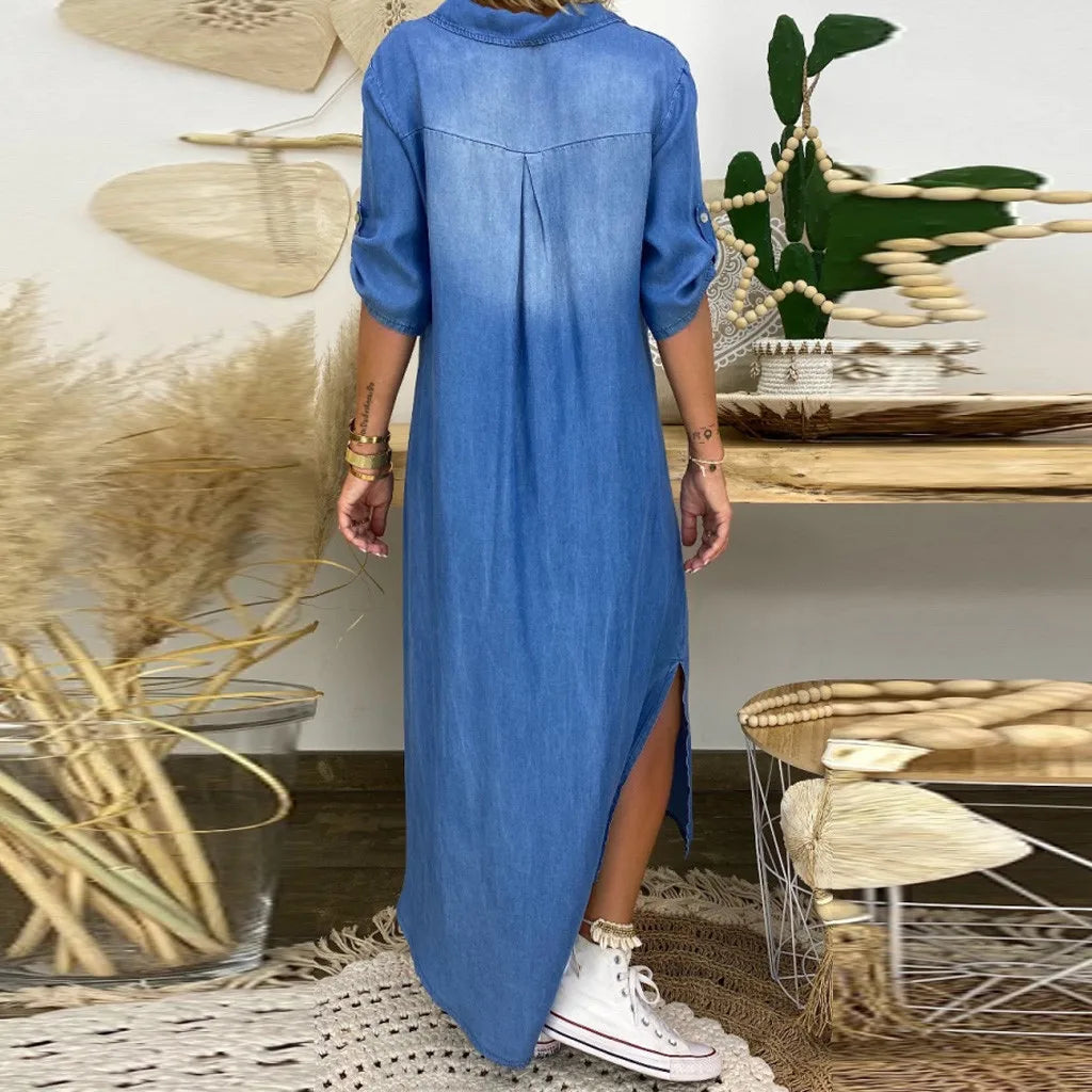Leviana | Long Denim Dress with Side Slits
