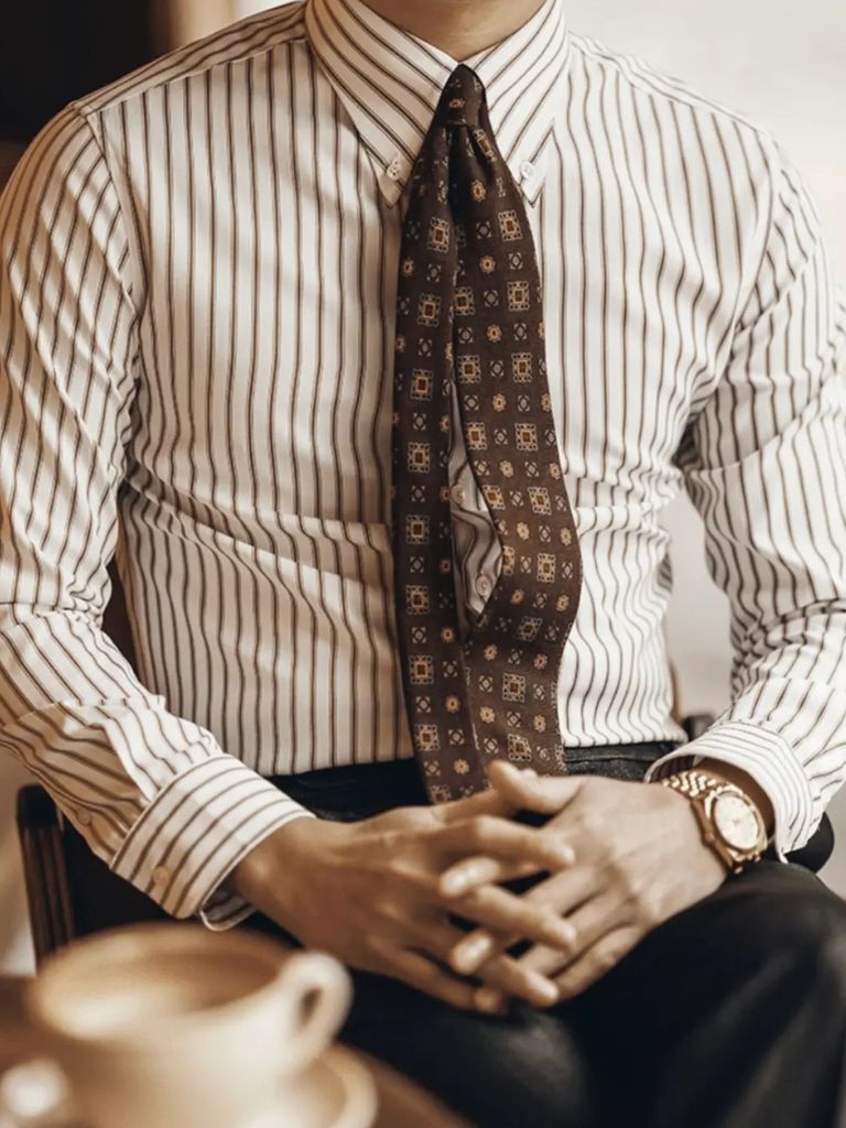 Leviana Brown Retro Striped Shirt