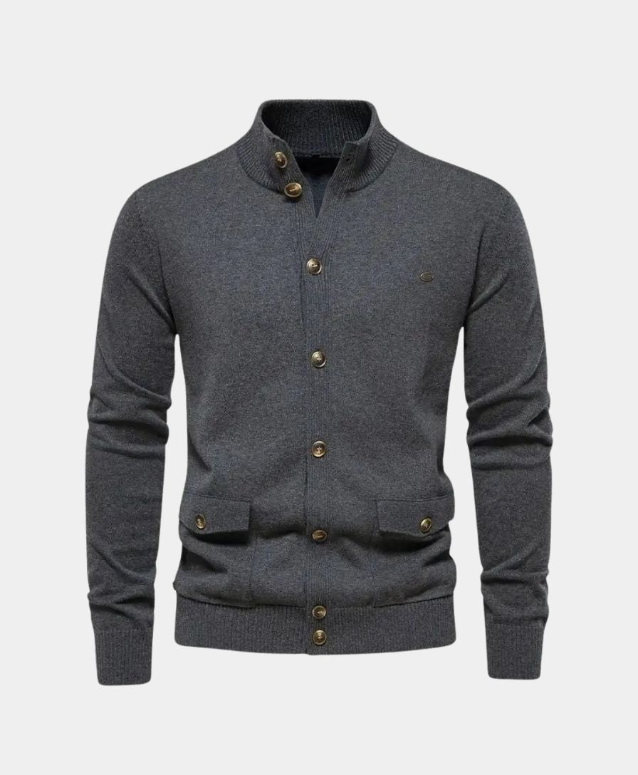 Knitted Cotton Sweater with High Collar - Leviana
