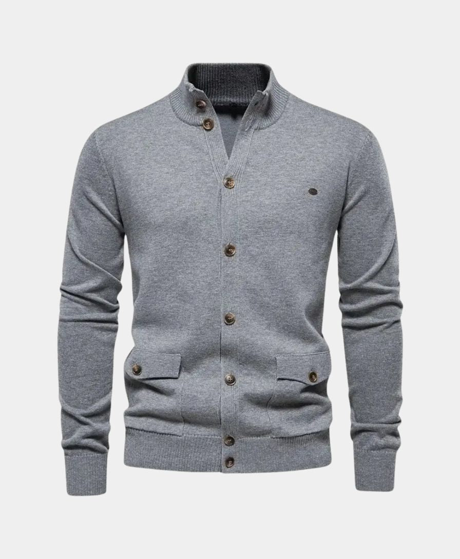 Knitted Cotton Sweater with High Collar - Leviana