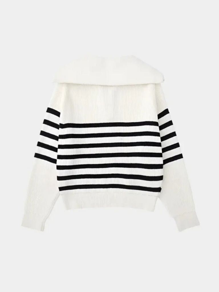 Knitted Sweater with Zipper and Stripes - Leviana