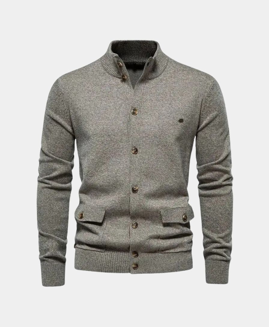 Knitted Cotton Sweater with High Collar - Leviana