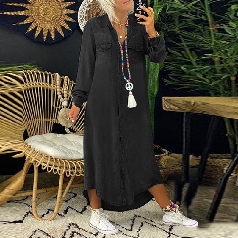 Leviana | Robe Maxi à Manches Longues en Denim