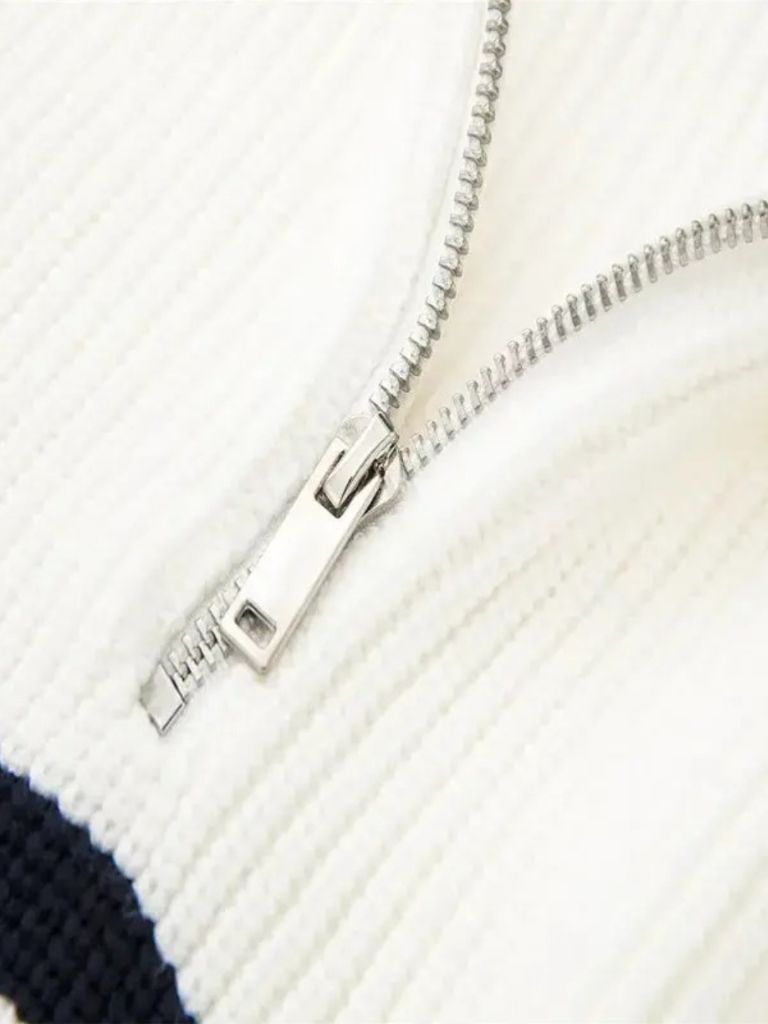 Knitted Sweater with Zipper and Stripes - Leviana