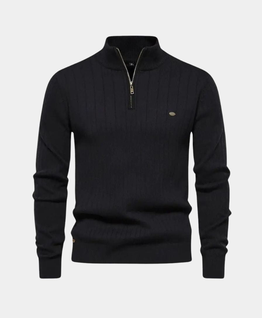 Cotton Pullover with Vertical Stripes and Half-Zip - Leviana