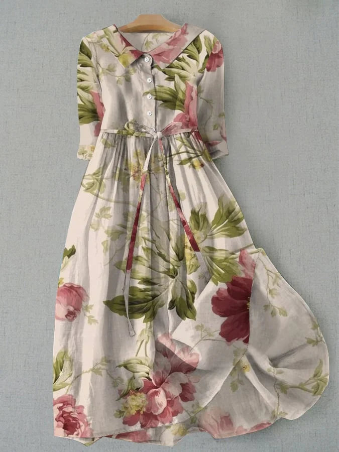Baylee - Robe vintage à fleurs avec lacets à la taille