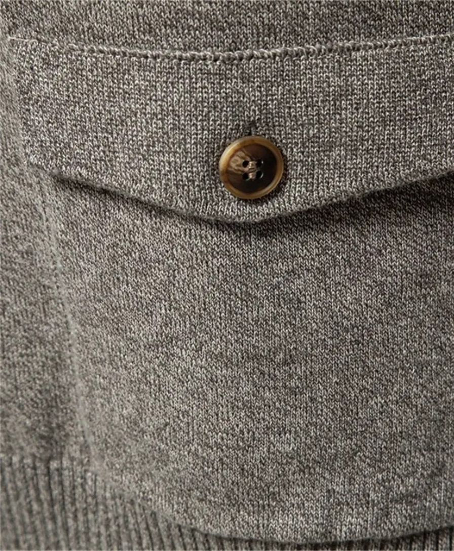 Knitted Cotton Sweater with High Collar - Leviana