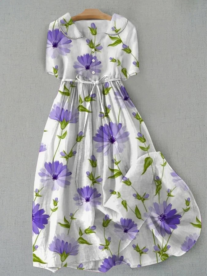 Sage - Robe vintage à fleurs avec lacets à la taille