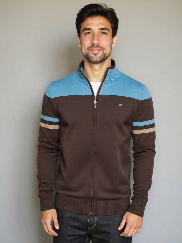Zipped Cardigan with High Collar - Leviana