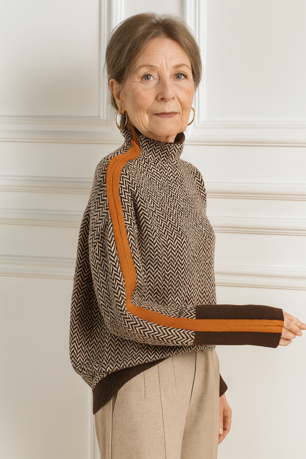 Élise | Pull à col roulé avec des rayures contrastées saisissantes