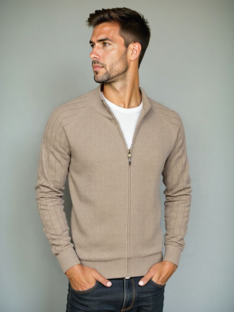 Simple Jacquard Zip Sweater - Leviana
