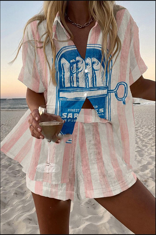 Silava | Ensemble court en lin avec imprimé sardine