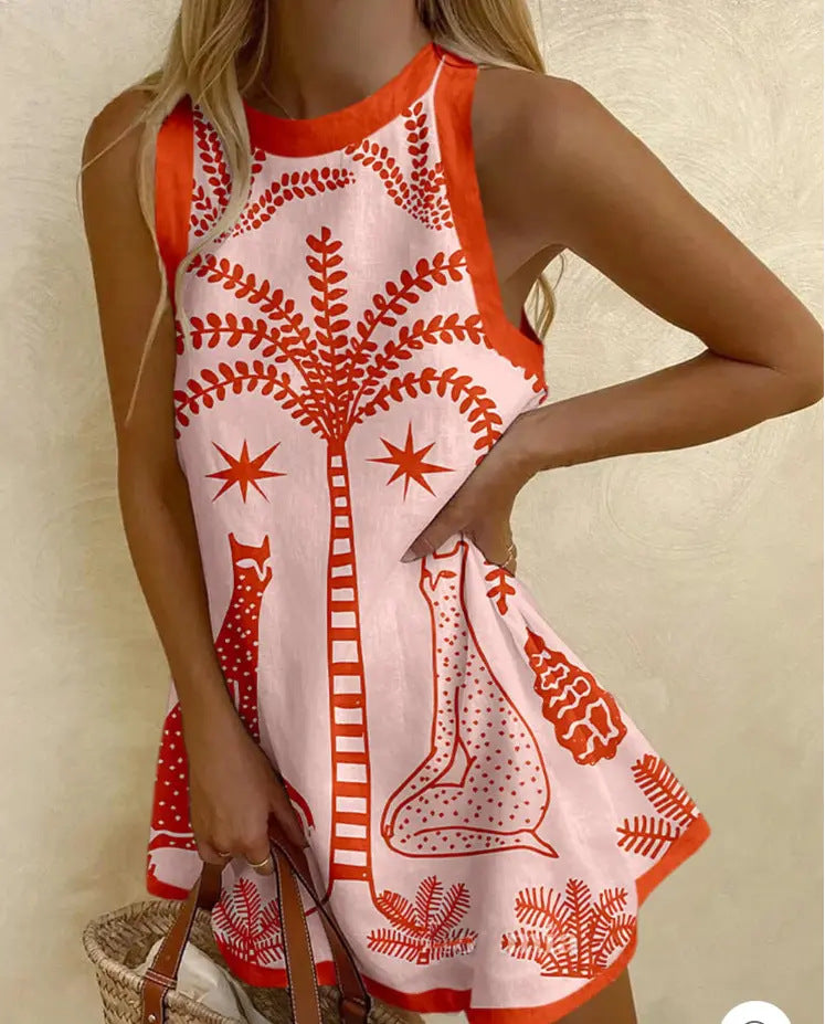 Vera | Robe Minidress avec Palmiers Tropicaux