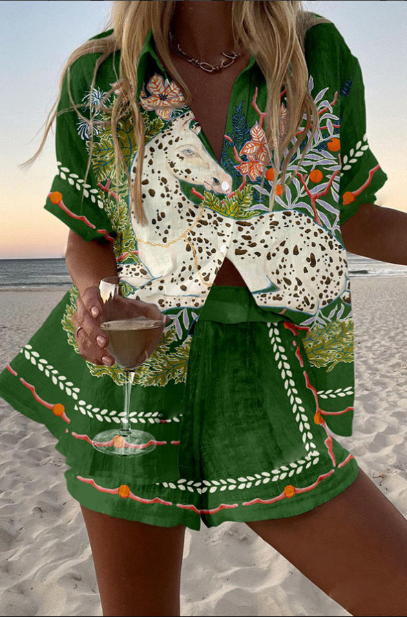 Céphira | Ensemble court avec impression de chevaux