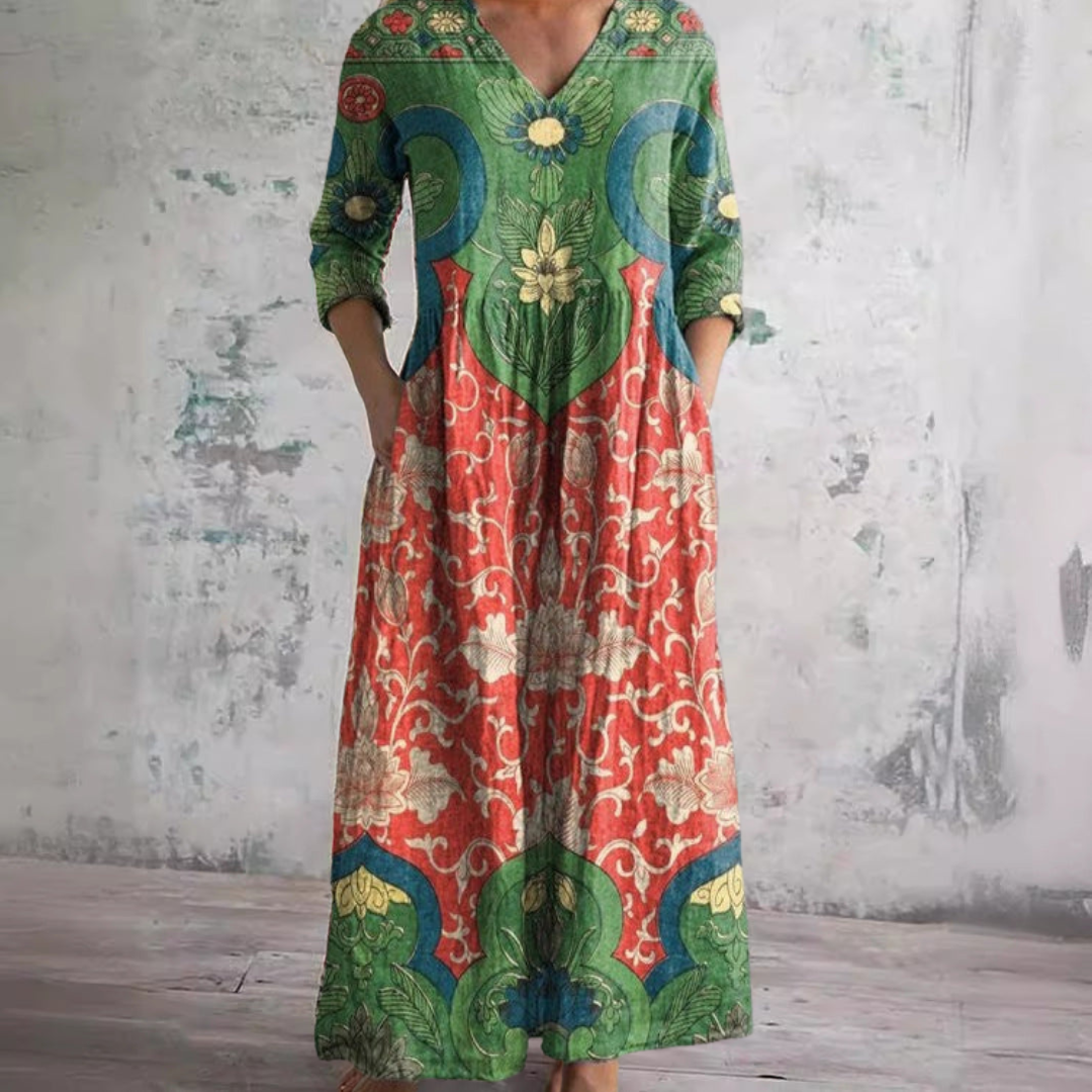 Aroa | Robe Longue Fleurie Vintage et Flatteuse