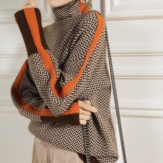 Élise | Pull à col roulé avec des rayures contrastées saisissantes