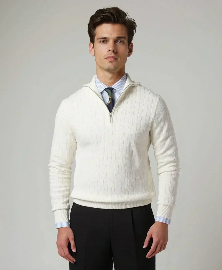 Zip-up Sweater with Knitted Pattern - Leviana